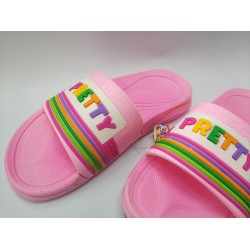 Calx suya dayanıklı kadın terlik yazı detaylı pembe