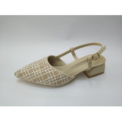 Shoes hasır görünümlü tokalı kısa topuk ayakkabı bej