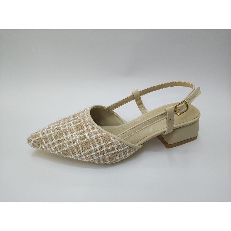 Shoes hasır görünümlü tokalı kısa topuk ayakkabı bej