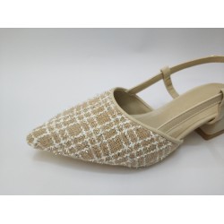 Shoes hasır görünümlü tokalı kısa topuk ayakkabı bej