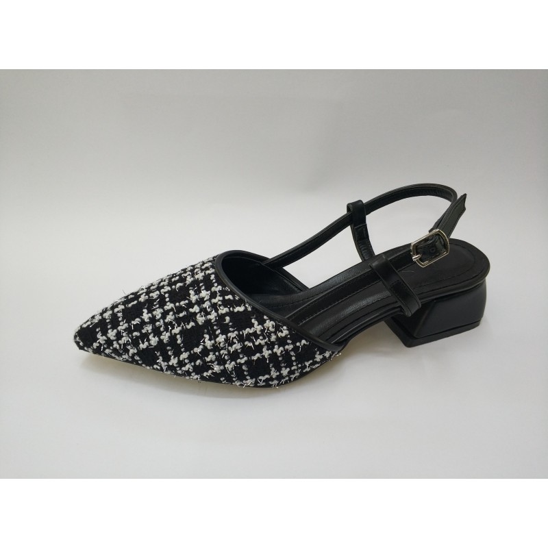 Shoes hasır görünümlü tokalı kısa topuk ayakkabı siyah