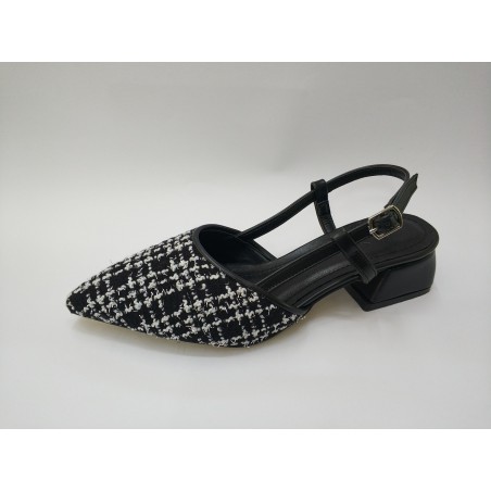 Shoes hasır görünümlü tokalı kısa topuk ayakkabı siyah