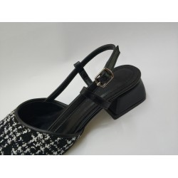 Shoes hasır görünümlü tokalı kısa topuk ayakkabı siyah