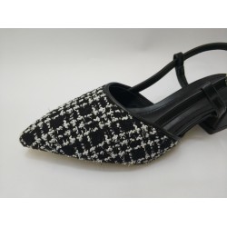 Shoes hasır görünümlü tokalı kısa topuk ayakkabı siyah