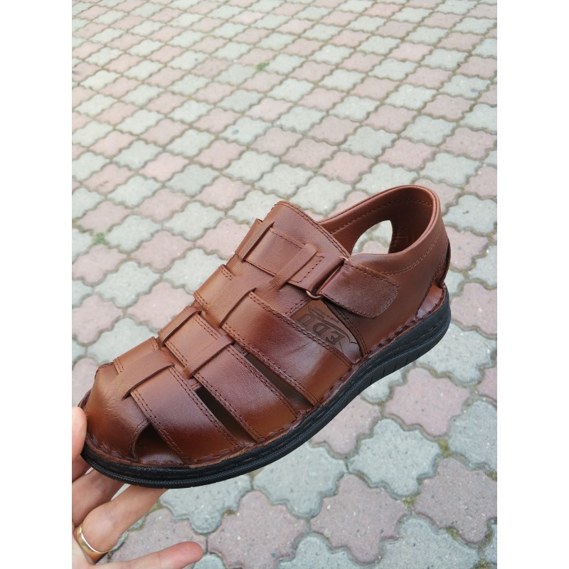 Edu deri erkek sandalet ayakkabı kahve