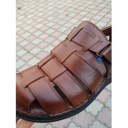 Edu deri erkek sandalet ayakkabı kahve