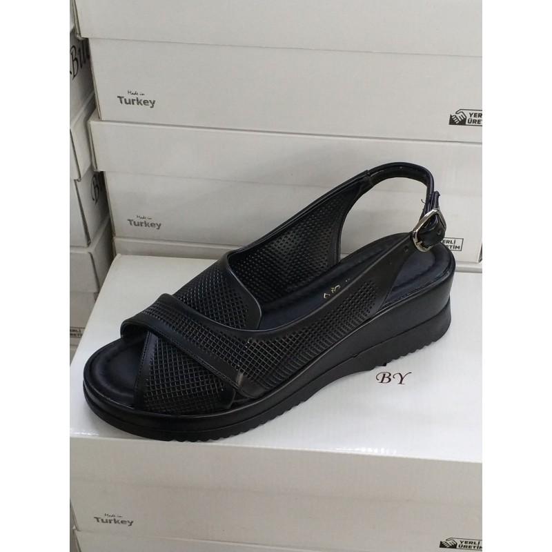 Shoes dolgu topuk kadın sandalet ayakkabı siyah