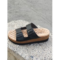 Muya Recast Ortopedik dolgu topuk kadın terlik çift tokalı siyah