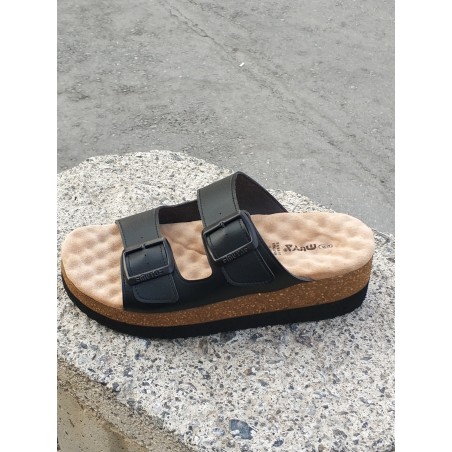 Muya Recast Ortopedik dolgu topuk kadın terlik çift tokalı siyah