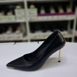Paris deri metal topuklu stiletto siyah