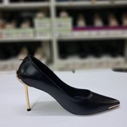 Paris deri metal topuklu stiletto siyah