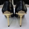 Paris deri metal topuklu stiletto siyah