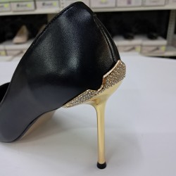 Paris deri metal topuklu stiletto siyah