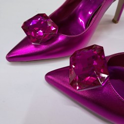 Paris taş detaylı arkası açık stiletto fuşya