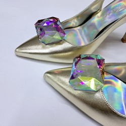 Paris taş detaylı arkası açık stiletto gold
