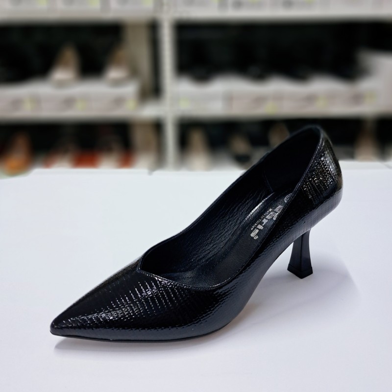 Paris deri topuklu stiletto siyah