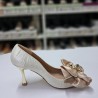 Nehir zincirli kumaş fiyonk detaylı topuklu stiletto krem