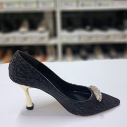 Nehir taş detaylı simli kumaş topuklu stiletto siyah