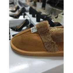 İçi yünlü kadın ev patiği taba