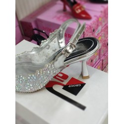 Paris çiçek taş detaylı Topuklu ayakkabı gümüş