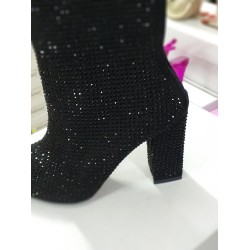 Nehir taş detaylı Topuklu yarım çizme siyah