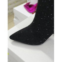 Nehir taş detaylı Topuklu yarım çizme siyah