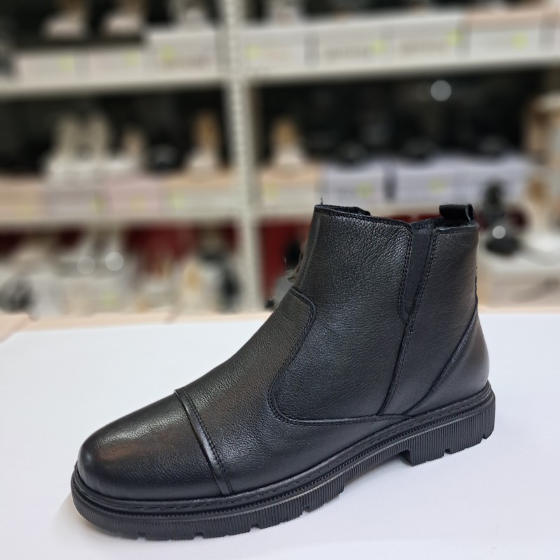 Desimen kauçuk tabanlı deri erkek bot siyah