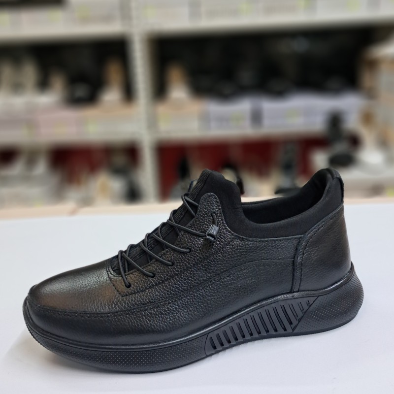 Gmz kauçuk yüksek tabanlı deri erkek ayakkabı siyah