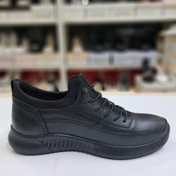 Gmz kauçuk yüksek tabanlı deri erkek ayakkabı siyah