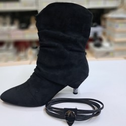 Pine Cone süet çıkarılabilir toka detaylı kadın topuklu çizme siyah