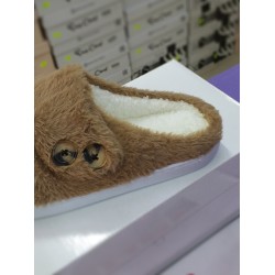 Düğme detaylı pofuduk kadın terlik kahve