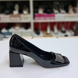 Paris rugan kemer detaylı kadın topuklu ayakkabı siyah