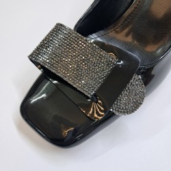 Paris rugan kemer detaylı kadın topuklu ayakkabı siyah