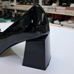 Paris rugan kemer detaylı kadın topuklu ayakkabı siyah