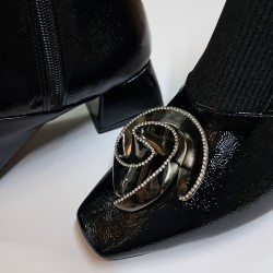 Paris gül detaylı rugan kadın topuklu bot