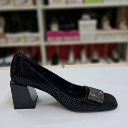 Paris süet kemer detaylı kadın topuklu ayakkabı siyah