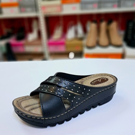 Apella Sultan hafif topuklu ortopedik taşlı kadın terlik siyah