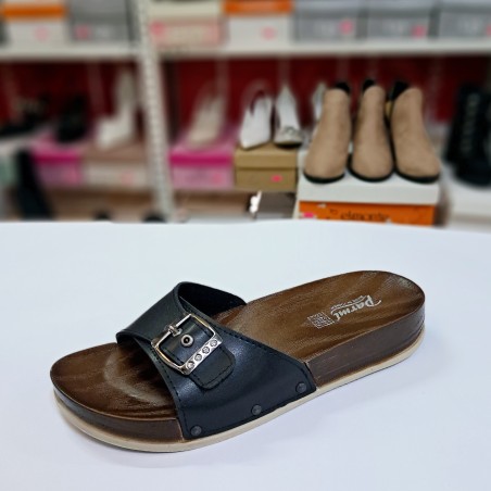 Parmi kemer detaylı taşlı kadın terlik siyah