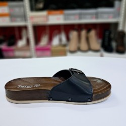 Parmi kemer detaylı taşlı kadın terlik siyah