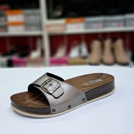 Parmi kemer detaylı taşlı kadın terlik füme