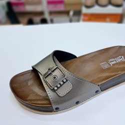 Parmi kemer detaylı taşlı kadın terlik füme