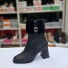 Tarhan suni kürk detaylı kare burun kadın topuklu bot siyah