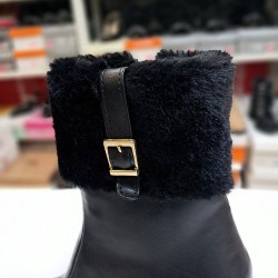 Tarhan suni kürk detaylı kare burun kadın topuklu bot siyah