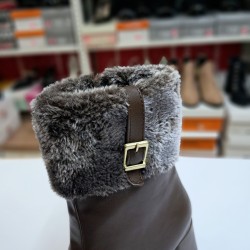 Tarhan suni kürk detaylı kare burun kadın topuklu bot kahverengi