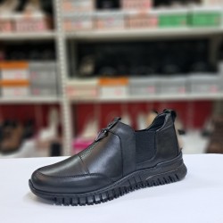 Ayak trendi ortopedik deri kauçuk taban kadın ayakkabı siyah