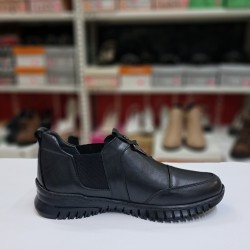 Ayak trendi ortopedik deri kauçuk taban kadın ayakkabı siyah