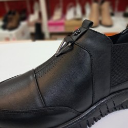 Ayak trendi ortopedik deri kauçuk taban kadın ayakkabı siyah