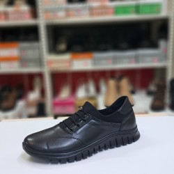 Ayak trendi ortopedik deri kauçuk taban kadın ayakkabı siyah