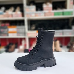 Su perisi bağcıklı-fermuarlı nubuk kız çocuk bot siyah