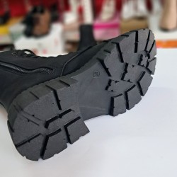 Su perisi bağcıklı-fermuarlı nubuk kız çocuk bot siyah